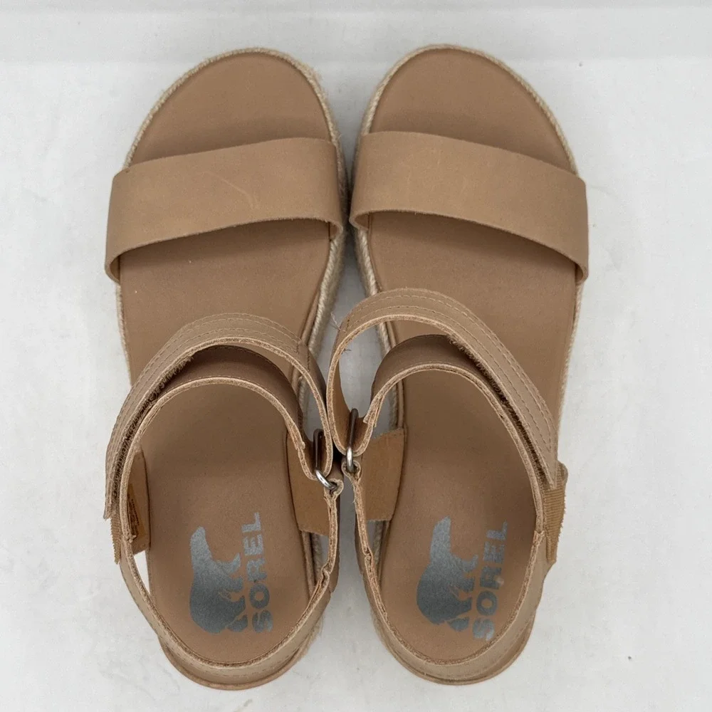 Sorel Cameron Flatform Women's Sz US 7 Honest Beige Hook & Loop Wedge Sandals